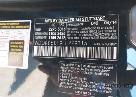2014 Mercedes-Benz E 350 from USA, damaged, VIN WDDKK5KF9EF279315
